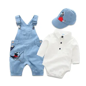 Embroidery Blank Baby Fall Clothes Newborn Boy Set Clothes with Sunscreen Hat Plain High Babies 100% Cotton Infant Clothes