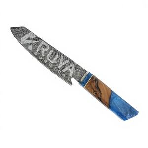 Cuchillo de Chef Japonés Hecho a Mano con Hoja Afilada de Acero Damasco de 8 Pulgadas, Acero VG-10 AUS-10, Mango de Madera Color Resina Azul, CE Restaurantes - Product Image 1
