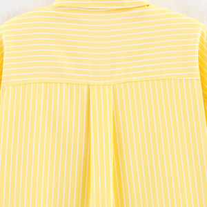 PB & ZA <span class=keywords><strong>donna</strong></span> 2025 estate camicette a strisce gialle moda Chic Vintage a maniche lunghe camicie femminili Blusas Chic top - Product Image 6