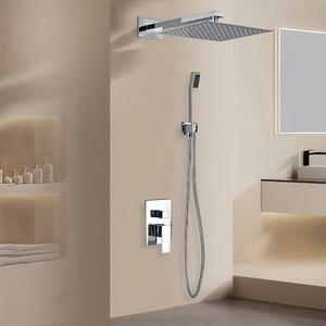 Ensemble de <span class=keywords><strong>douche</strong></span> encastré moderne chromé pour salle de bain, mitigeur monocommande, pommeau de <span class=keywords><strong>douche</strong></span> mural effet pluie avec fonction pause, idéal appartement et hôtel - Product Image 1