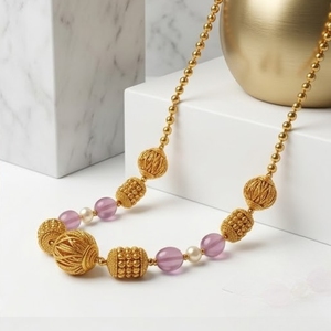 Collier Mala antique en argent 925 avec perles roses et accents de perles, bijoux ethniques traditionnels pour femmes - Product Image 4