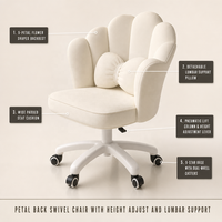 Chaise de bureau moderne et élégante pour la maison, confortable, mignonne, à pétales, réglable en hauteur, en cuir PU, dossier haut, chaise de maquillage