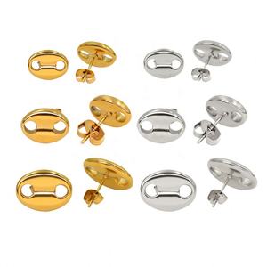 Boucles d'oreilles clous papillon géométriques en acier inoxydable plaqué or pour hommes, en stock, avec accessoires ovales en forme de grain de café, inaltérables - Product Image 5