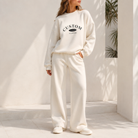 Ensemble 2 pièces personnalisé pour femme grande taille : Sweat-shirt col rond en coton et pantalon large, couleur unie, impression logo personnalisée, anti-boulochage, collection automne