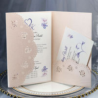 Tarjeta de invitación de boda de bolsillo azul marino láser personalizada Día de Acción de Gracias y tarjetas de invitación de cumpleaños cortadas con láser con tarjetas RSVP