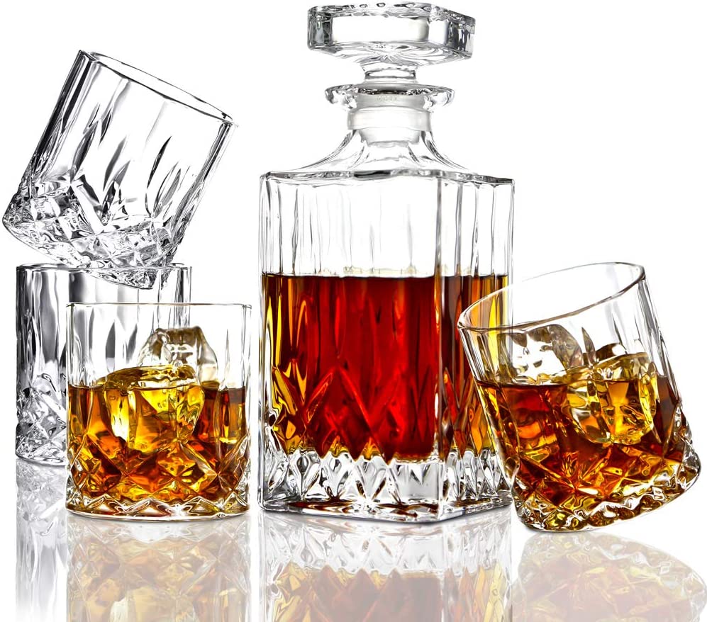 Crystal Decanter Set With 4 Whiskey Glasses with box Whiskey Decanter Sets