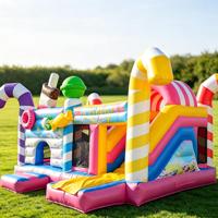 Château gonflable commercial haut de gamme en PVC robuste avec toboggan combiné, trampoline à bungee et structure gonflable de type « Candy Park »
