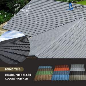 Tuiles de toiture de Bond de métro enduites de pierre colorée noire de haute performance tuile de toit en acier en métal - Product Image 3