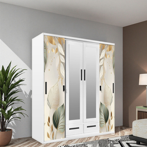 <span class=keywords><strong>Armoire</strong></span> métallique sur mesure avec impression personnalisée, 2 tiroirs coulissants en acier, 4 <span class=keywords><strong>portes</strong></span> avec <span class=keywords><strong>miroir</strong></span> pour la maison, la chambre à coucher, le salon - Product Image 1