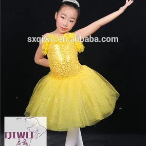 Nuovo giallo di paillettes ragazze body balletto del vestito di tulle del pannello esterno di ballo per i bambini. Nwe CB--012