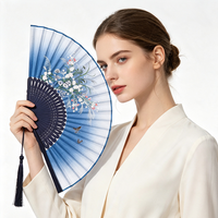 Éventails pliables pour femmes West Lake CC, 8,3 pouces, bleus, style espagnol, portables, thème papillon et fleurs, pour la danse