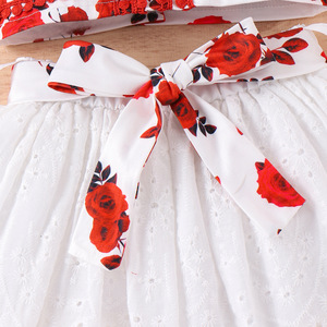 Conjuntos de Ropa de Verano para Niñas, Top Floral con Cuello Halter y Falda Corta Lisa, Manga Larga, Algodón, Mezclilla, Estilos Populares de Boutique - Product Image 6