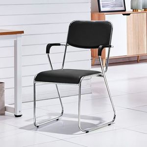 <span class=keywords><strong>Silla</strong></span> de <span class=keywords><strong>escritorio</strong></span> ejecutiva de cuero PU negra cómoda y moderna, reposabrazos fijos, estilo <span class=keywords><strong>rejilla</strong></span>, tela de hierro para comedor de oficina y hogar - Product Image 3