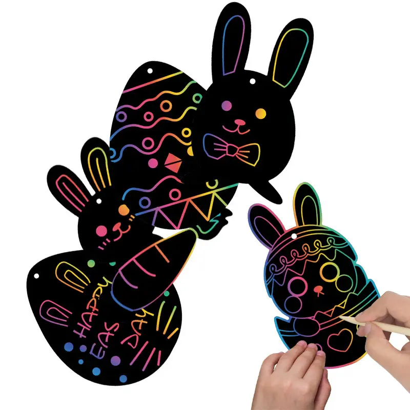 Stuffers per cestini pasquali, Kit di artigianato pasquale per bambini-Rainbow Scratch Art - Bunny Eggs pulcini per giochi di festa bomboniere decorazioni