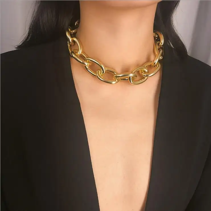 Punk di Alluminio Catena Del Choker del Metallo Dell'annata Della Collana Del Collare Dichiarazione Oro Argento Colore Catena Della Clavicola per Le Donne 2019 Dei Monili del Regalo