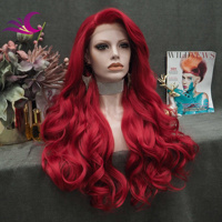 Perruque Lace Front de cheveux synthétiques naturels pré-épilés, couleur rouge feu, longue boucle, amicale à la chaleur