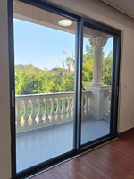 Porte coulissante double à rupture de pont thermique en aluminium robuste, coupe-vent, avec verre trempé, pour terrasse extérieure de villa