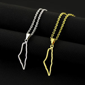 Palestina <span class=keywords><strong>Israel</strong></span> mapa Falg colgante collares para hombres mujeres Acero inoxidable Color dorado palestinos mapa étnico joyería regalos - Product Image 1