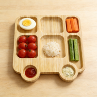 Assiette de service en bambou écologique en forme de bus avec logo personnalisé Natural House pour enfants, bébés et tout-petits