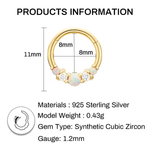 ROXI S925 Plata de Ley con Ópalo Incrustado y Diamantes, Pendiente de Cartílago, Aro para la Oreja, Joyería de 11mm - Product Image 2