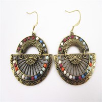 Boucles d'oreilles pendantes géométriques en résine colorées 2024, alliage de zinc, style bohème, plaqué or antique