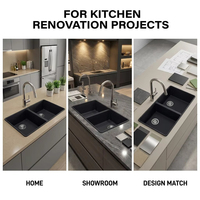Évier double sous plan de haute qualité 75*47cm, 80% quartz et 20% résine, résistant aux rayures, noir, pour cuisine