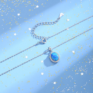 Collier pendentif en opale en argent sterling S925 plaqué or 18 carats exquis avec accent en zircon cubique délicat, bijoux pour femmes pour fiançailles et mariage - Product Image 5