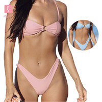 RUIYI-Maillot de bain sexy de couleur vierge, avec anneau latéral, string, micro bikini, ensemble bikini