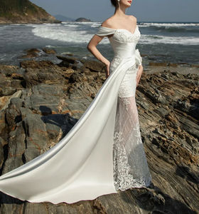 <span class=keywords><strong>Robe</strong></span> de mariée bohème personnalisée de haute qualité, épaules dénudées, décolleté cœur, dentelle chapelle, élégante, bordure en cire, <span class=keywords><strong>sirène</strong></span>/trompette - Product Image 2