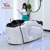 Lit de lavage pour salon de coiffure et spa, avec bac en acrylique, unité de massage automatique de la tête et repose-pieds réglable