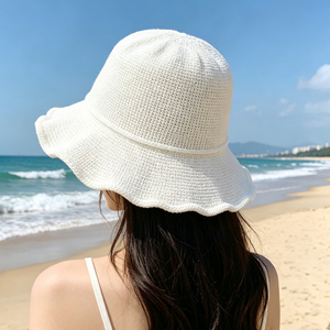 Chapeau Bob en Crochet Blanc Léger et Respirant, Chapeau de Soleil Ajustable Décontracté pour la Plage, les Voyages et les Vacances - Product Image 4