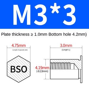 Goujon de rivetage pour trou borgne en acier au carbone galvanisé avec écrou hexagonal BSO-M3/3.5M 4/3.5m4 Plaque de serrage pour goujon - Product Image 6