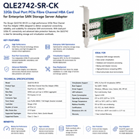 Carte HBA Fibre Channel PCIe double port Q Logic QLE2742-SR-CK 32 Go pour serveur de stockage SAN d'entreprise