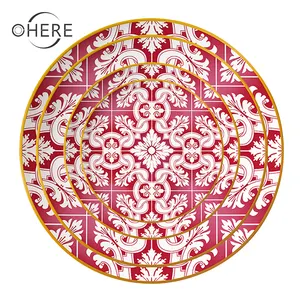 Wholesale classic Chinese style paper cut red flower charger plate wedding tableware set dinnerware set for wedding and hotel