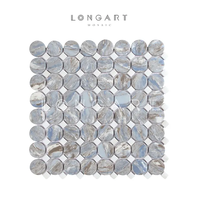 Grande qualité Longart verre mosaïque carreaux 35mm cercle verre poudre verre mosaïque pour la maison décoration murale fabricants