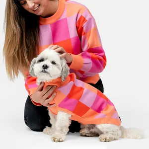 Qiquペット用品カスタムニューデザイナーラグジュアリーマッチング犬とオーナーパッチマッチングオーナージャンパーパピーセータージャージー犬用