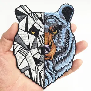 Factory Price Custom Wolf design embroidery patches iron on embroidered animal badges for hat and clothing