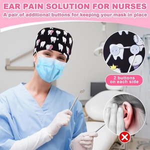 Unisex Dental <b>Scrub</b> Caps Breathable Comfortable Adjustable Tie <b>Back</b> Hat Soft Fabric Sweatband Button Cute Animal Print Needle - Product Image 5