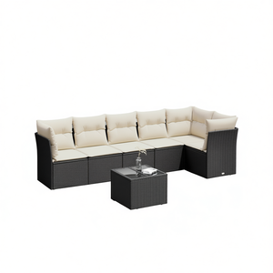 Black Pe <b>Rattan</b> Garden <b>Sofa</b> Set 6 Seater Adjustable Feet Outdoor Furniture Contemporary Design - Product Image 1