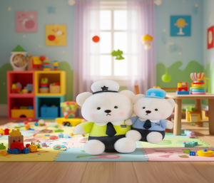 Jouets en peluche ours mignons, ensemble uniforme de policier pour enfants, jeu de rôle, déguisement, 4-6 ans, unisexe, animaux en peluche doux - Product Image 2