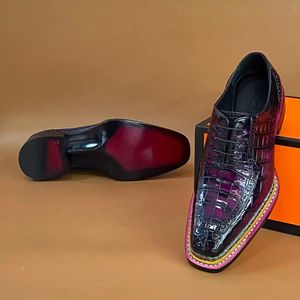 Zapatos Formales de Oficina para Hombre, 100% Piel de Cocodrilo, Versión en Color, con Cordones, Punta Redonda, Transpirables y Antideslizantes, para Todas las Temporadas - Product Image 2