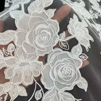 Tissu de Mariée Élégant en Dentelle Florale Blanche Française avec Broderie de Tulle et Paillettes pour Robes de Mariée, Sacs et Haute Couture - Vente en Gros