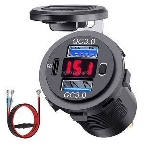 Chargeur rapide pour allume-cigare à trois ports MY pour voiture et bateau avec double <span class=keywords><strong>charge</strong></span> rapide QC3.0 + PD et voltmètre numérique - Product Image 2