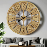 Jam dinding kayu antik gaya Amerika ukuran besar bulat 87CM Diameter jam dinding logam untuk grosir