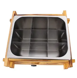 Single Basin Nine-rectangle-grid Oden Wooden Box Kanto Cooking Machine