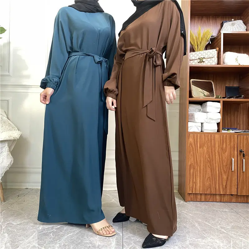 Long Sleeves Solid Plain With Pocket Lining Islamic Clothing Modern Dubai Nida Abaya Egypte