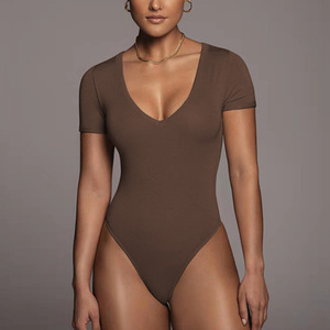 ชุดบอดี้สูทแบบชิ้นเดียวลำลองสำหรับผู้หญิงชุดจั๊มสูทเซ็กซี่คอวีเข้ารูปแขนสั้นผ้าเรยอน95% ฤดูร้อน2025 - Product Image 1