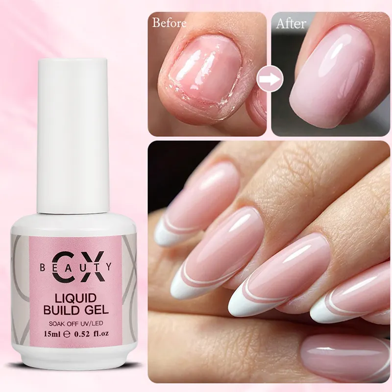 Venda por atacado de unhas mergulhar, biab gel transparente rosa nude nail art gel construtor duro extensão esmalte gel