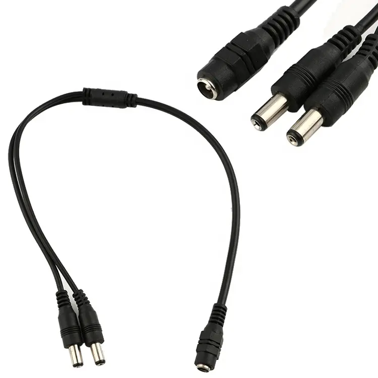 1 To 2 Way 2.1x5.5 mm / 2.5x5.5 mm DC Splitter Cable 12V 5521 Female to Male DC jack plug with Power Cable