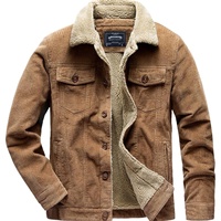 Blouson Bomber Homme Américain-Européen Multi-Poches Hiver Ample Rétro en Velours Côtelé Doublé Polaire Coton-Polyester Col Rabattu